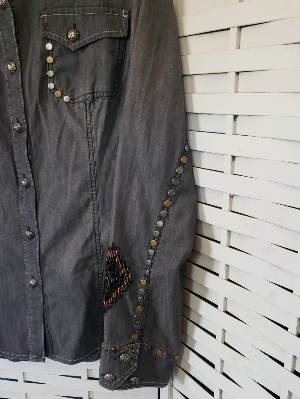 Double D Ranch Women's Embellished Grey Western Shirt Jacket XL